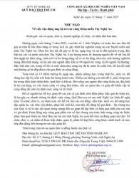 Thư ngỏ về việc vận động ủng hộ trẻ em vùng lũ lụt của Quỹ Bảo trợ trẻ em tỉnh Nghệ An